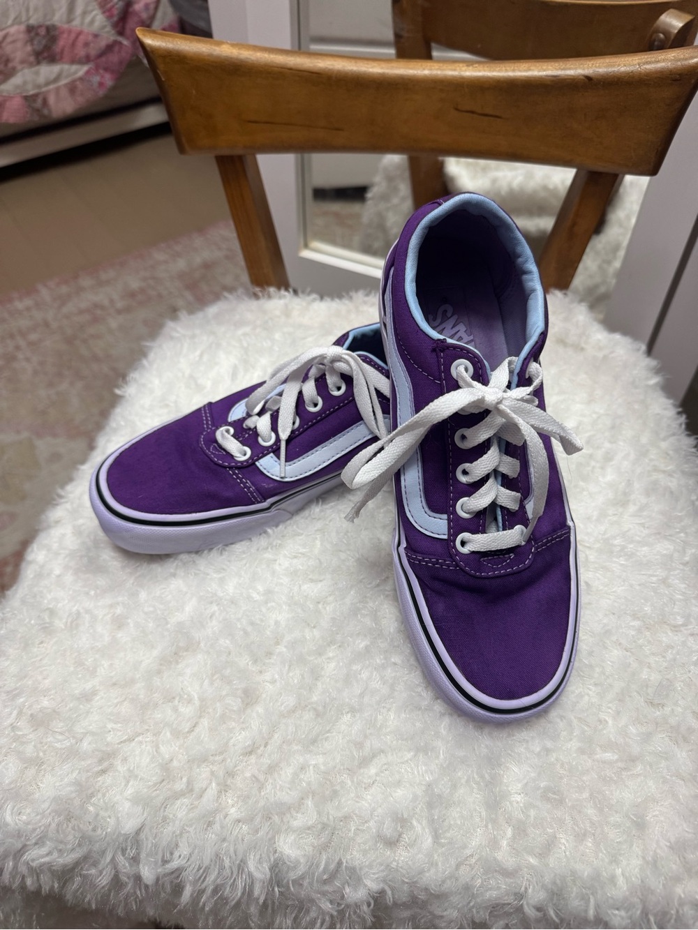 Vans Purple Canvas Kids Sneakers with White Stripe